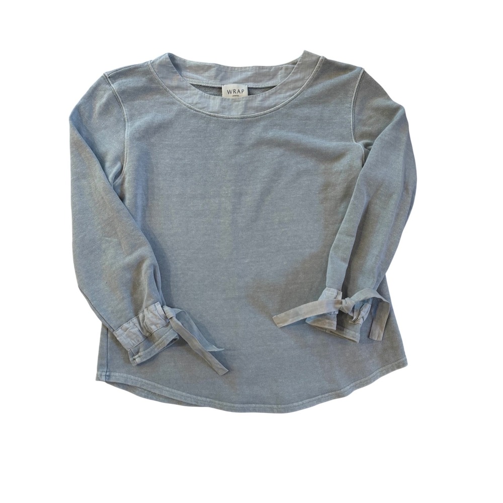WRAP London Hemp Organic Cotton Tie Sleeve Top Blue Sweatshirt US 6 UK 10
